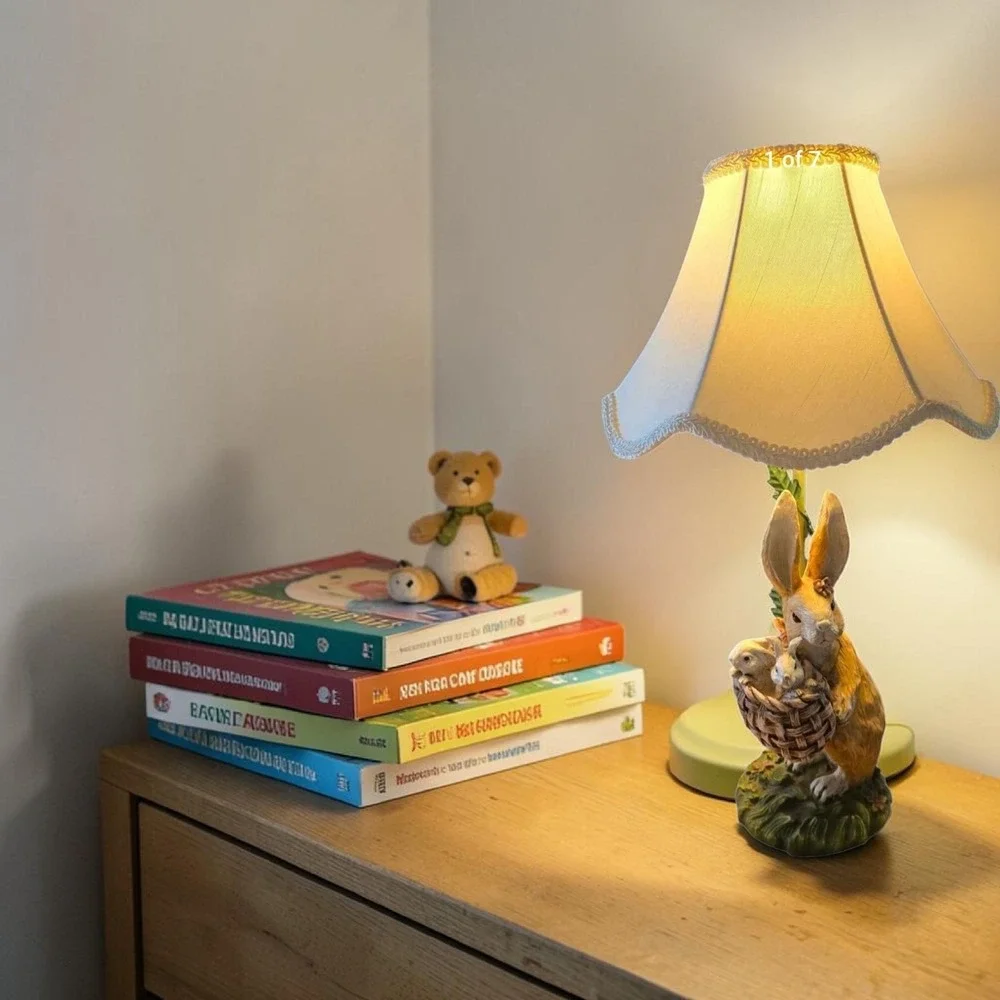 VTG Beatrix Potter Mama Rabbit & Baby Lamp Nursery Decor Woodland Cottagecore